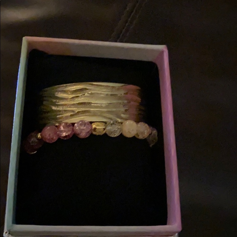 Rustic cuff gold cuff and yellow, pink bracelet